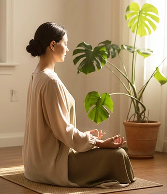 زنی با لباس روشن مقابل نور ملایم آفتاب