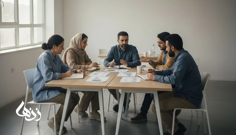 جلسه کوچک برنامه‌ریزی یک پروژه اجتماعی موفق با گفت‌وگوی مشارکتی و یادداشت‌ها؛ تصویر مفهومی از تداوم، پاسخ‌گویی و اثر واقعی